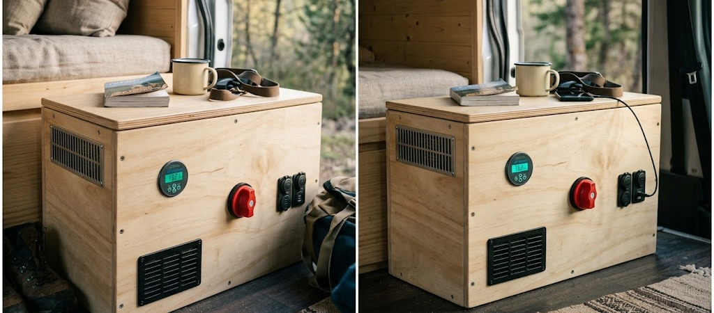 Plan de caisson technique 12V pour van : fabriquer un coffre électrique ventilé et sécurisé